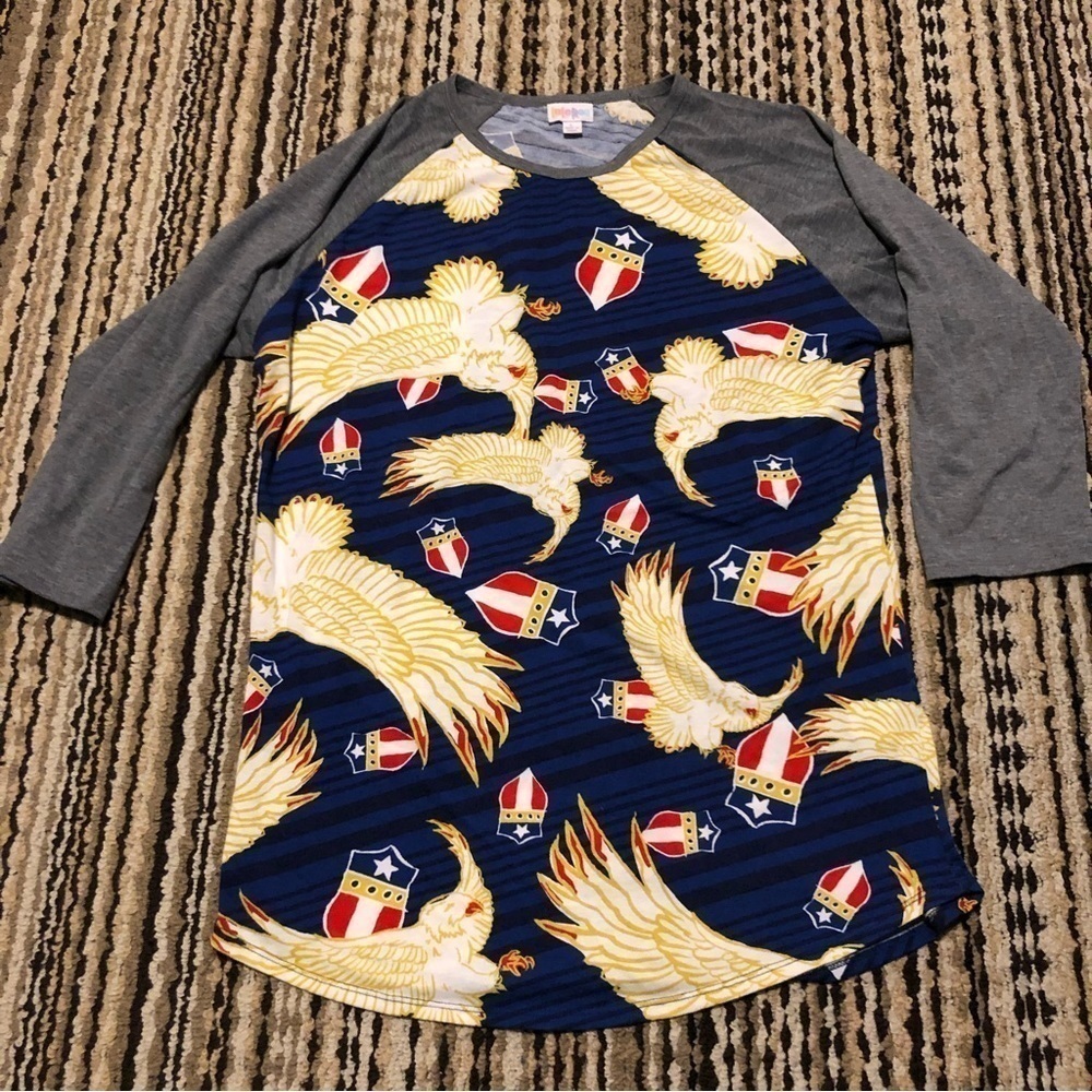 5/$25 𝅺LULAROE Randy American Patriotic Flag Eagle Raglan All Over Size Large